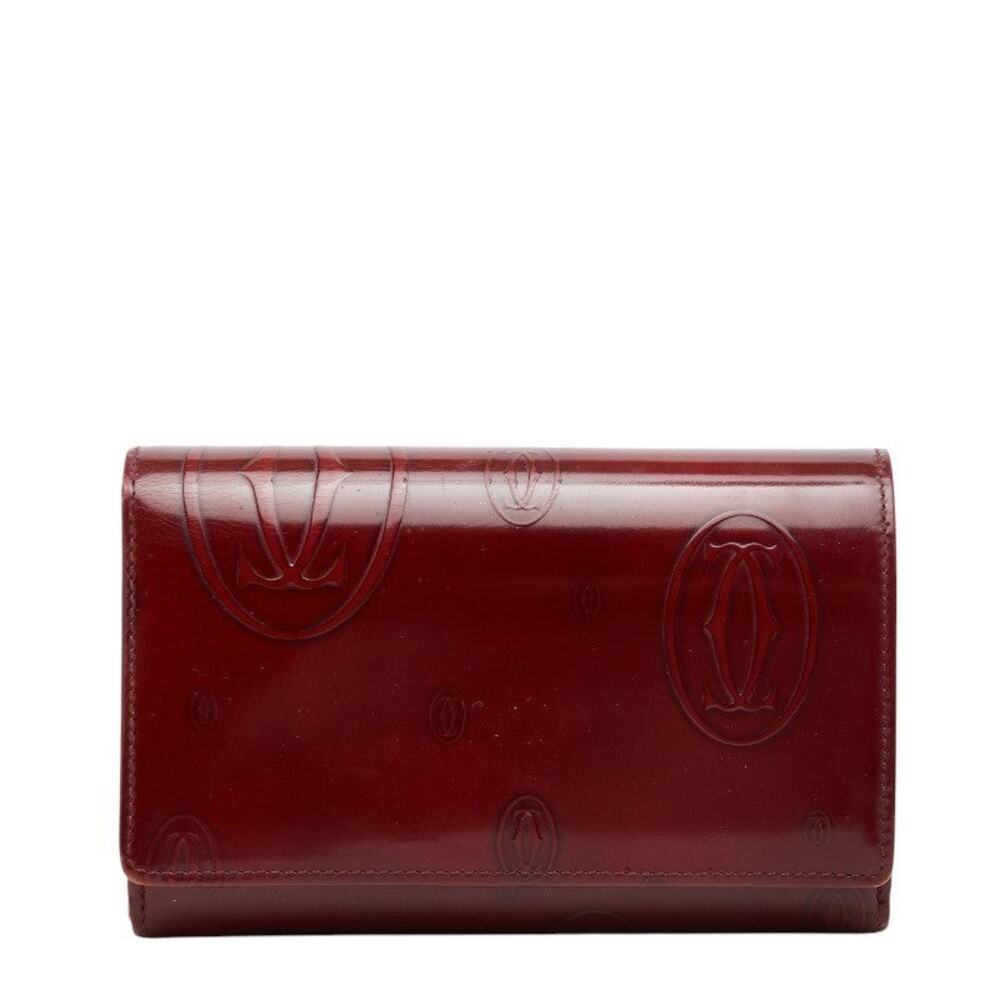 Cartier Patent Leather Happy Birthday Long Wallet Wine Red Bordeaux Burgundy